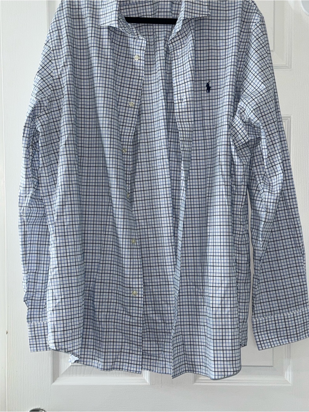 Ralph Lauren White & Blue Grid Cotton Button-Down Shirt